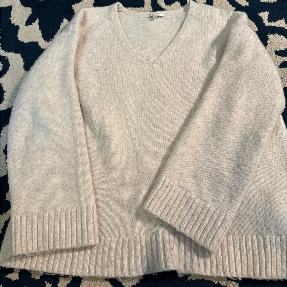 Oversized cream V neck sweater
